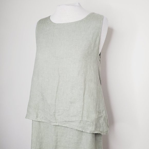 Lungo L'Arno Italy Dress Pure Linen Layered Boho Lagenlook Sage Green L - Picture 5 of 12